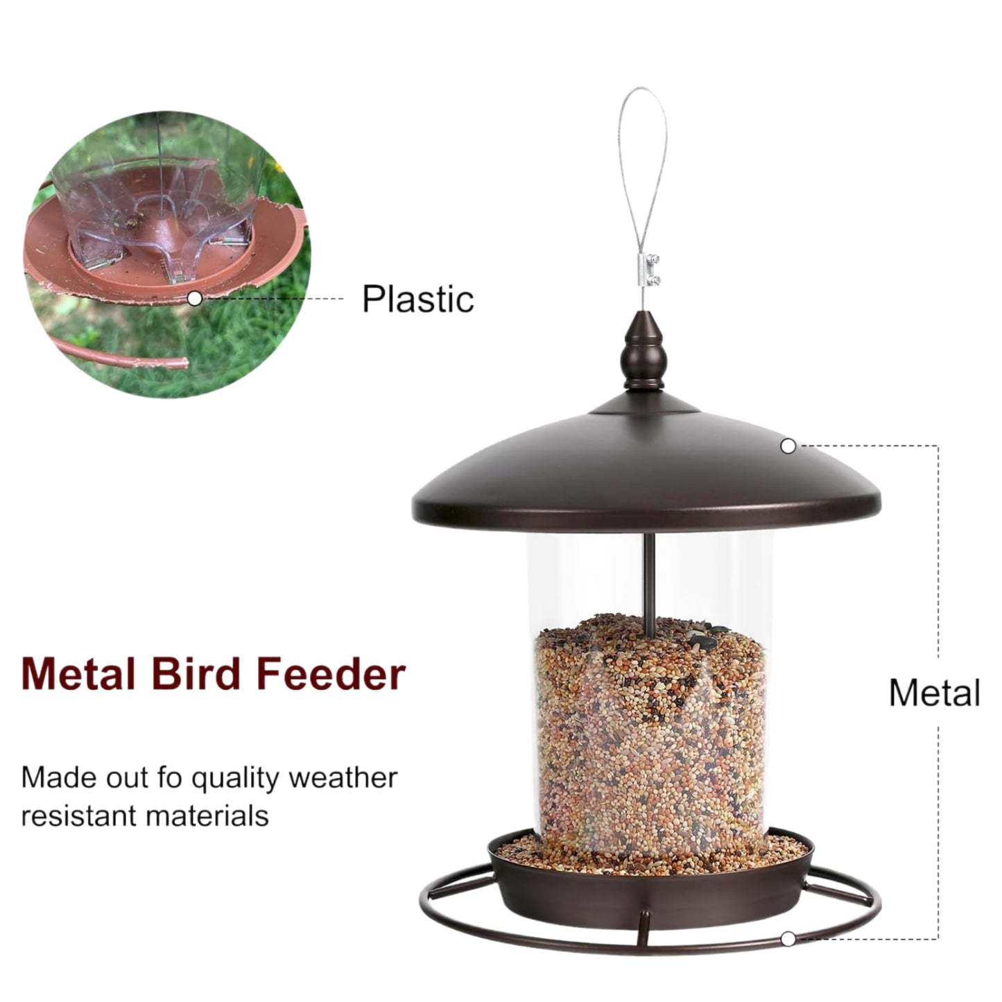 UlePaw Metal Bird Feeder 3LB Hanging Outdoor 360° Weatherproof
