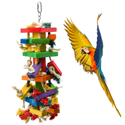 UlePaw Large Parrot Toy Multicolor Wooden Chewing Toy