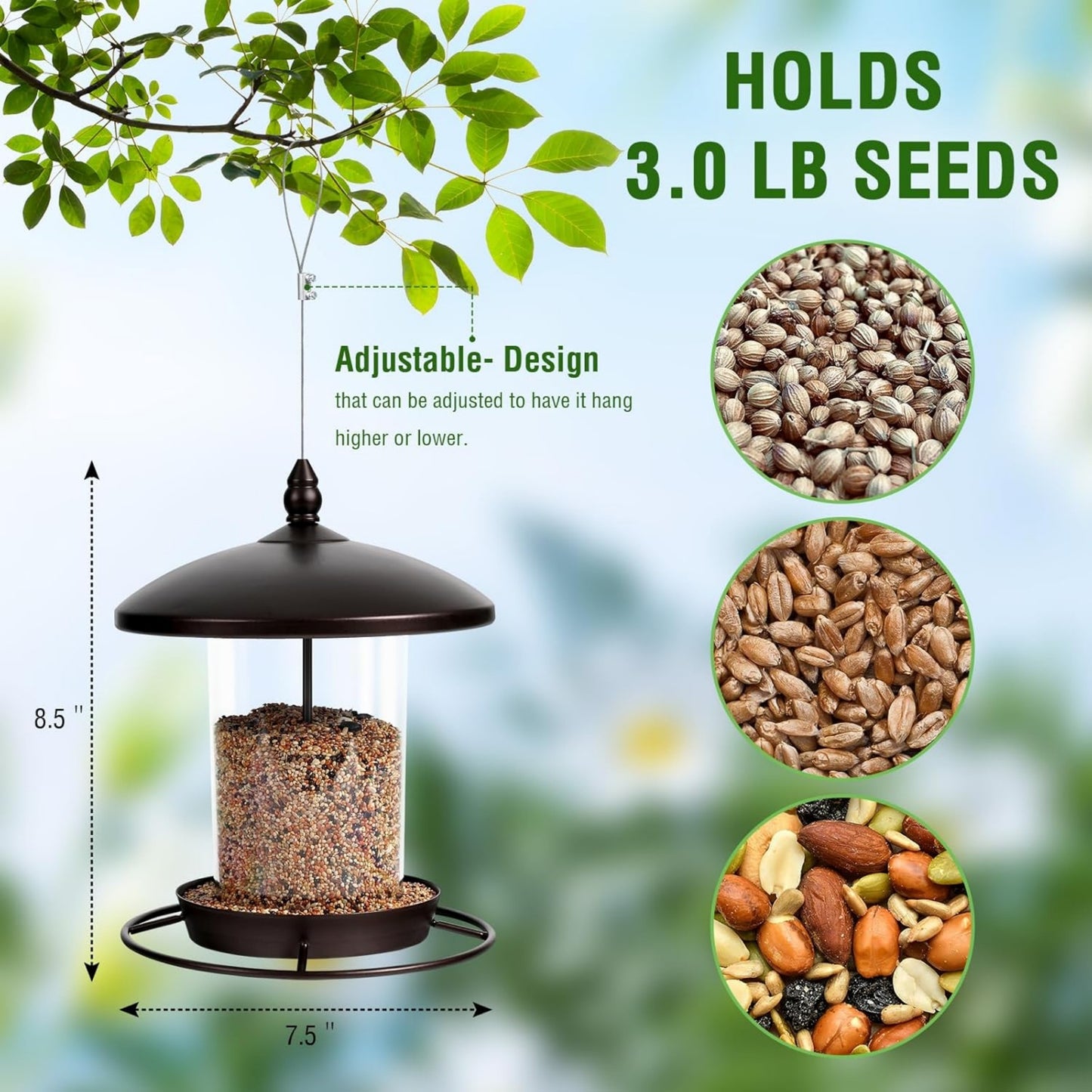 UlePaw Metal Bird Feeder 3LB Hanging Outdoor 360° Weatherproof