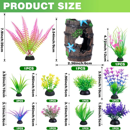 UlePaw Fish Tank Decorations Broken Barrel with Aquarium Plants