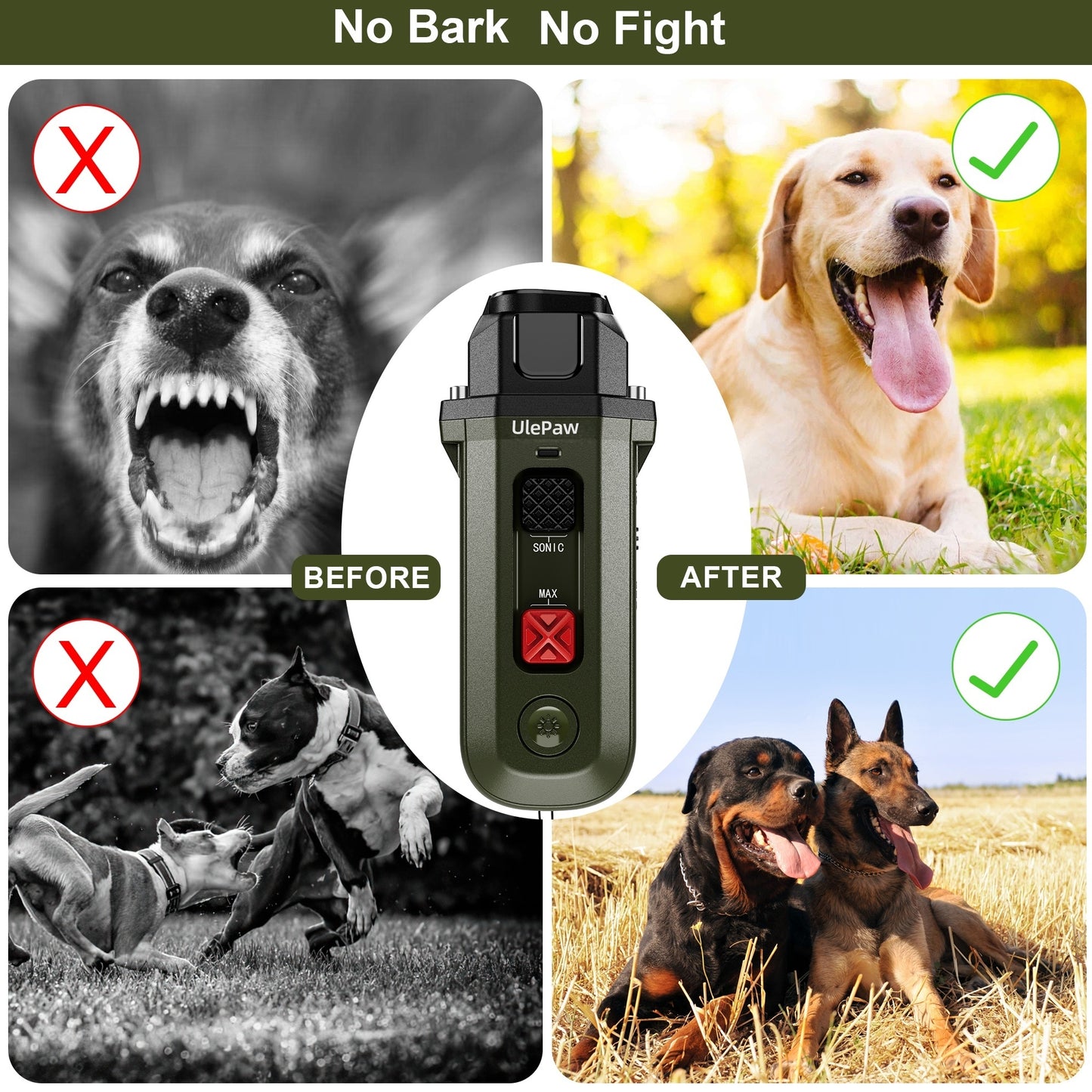 UlePaw Rechargeable Ultrasonic Dog Bark Deterrent, Anti-Bark Device with LED Light