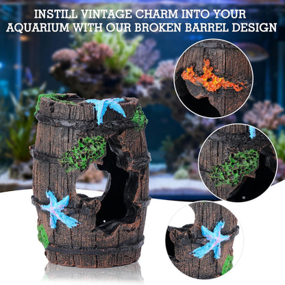 UlePaw Fish Tank Decorations Broken Barrel with Aquarium Plants