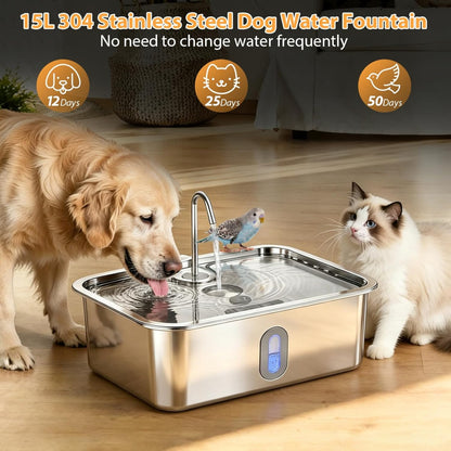 UlePaw 15L Stainless Steel Dog Water Fountain