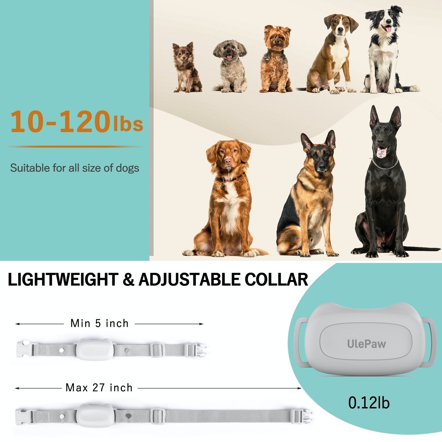 UlePaw Dog Training Shock Collar with Remote, IPX7 Waterproof Rechargeable