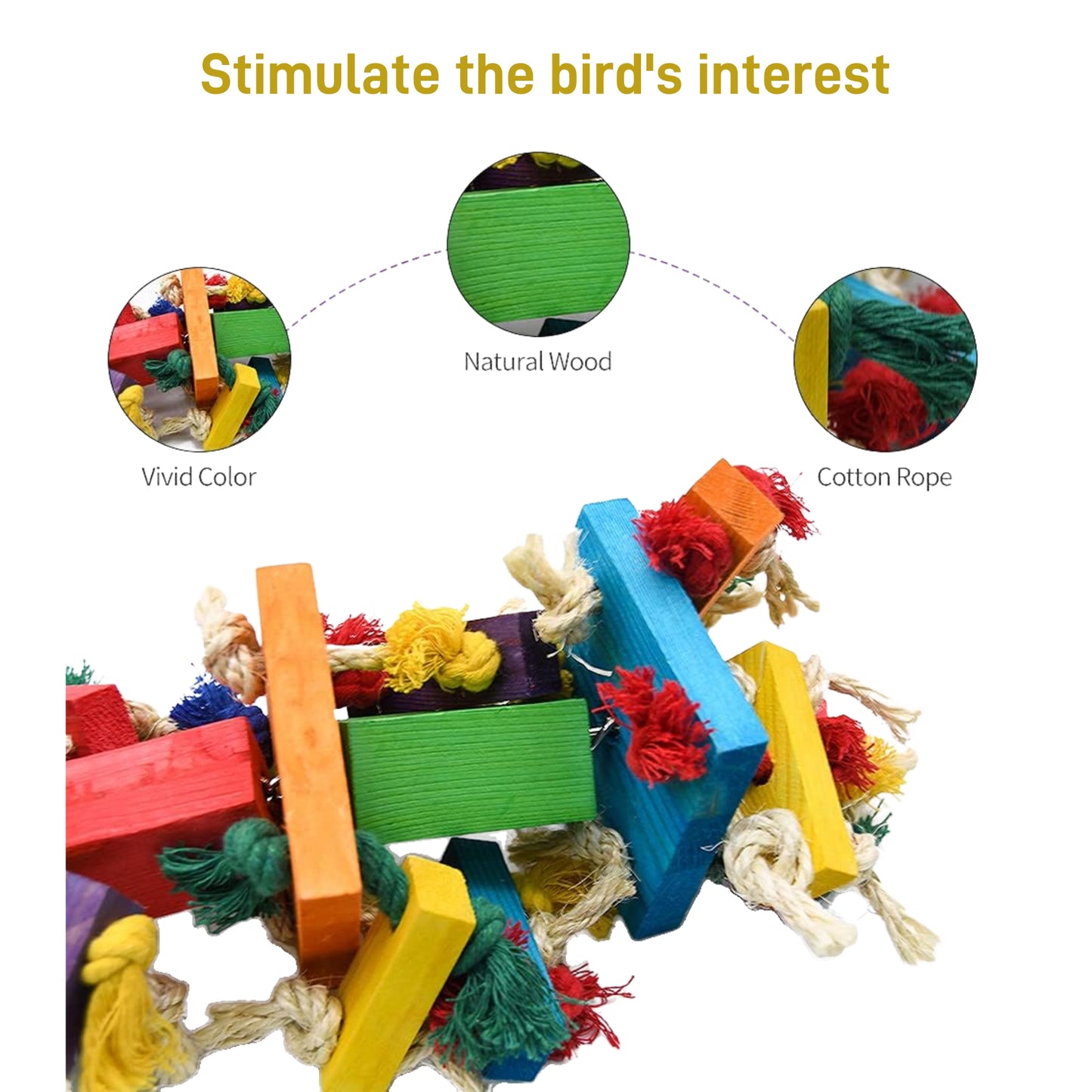 UlePaw Large Parrot Toy Multicolor Wooden Chewing Toy