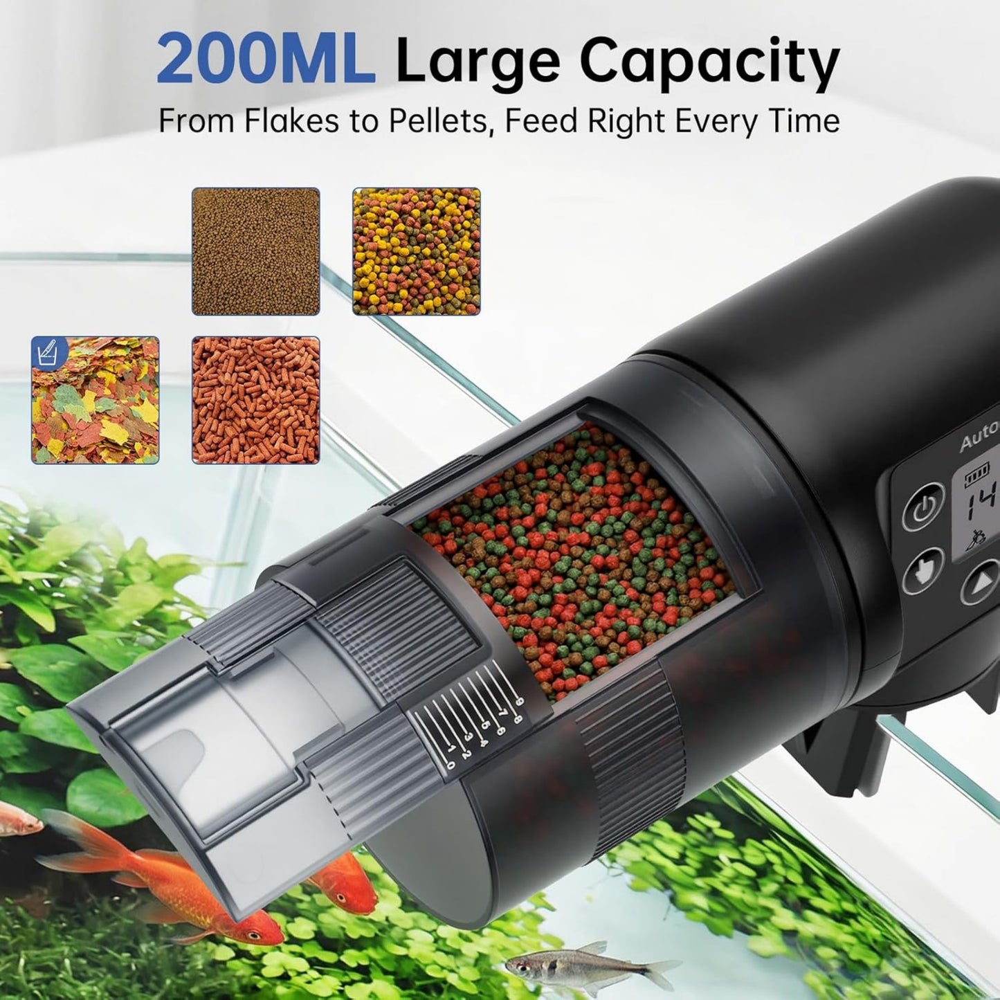 UlePaw 200ML Automatic Fish Feeder with LCD Timer, Moisture Proof