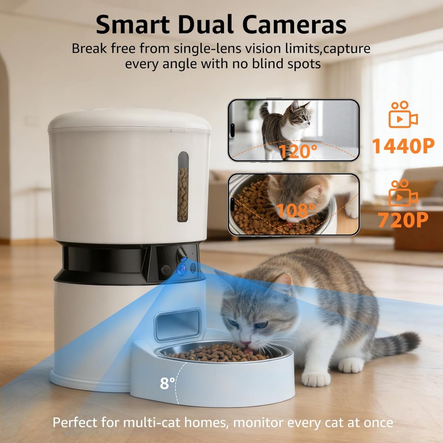 UlePaw Automatic Pet Feeder 4L Dual Camera WiFi for Cats Dogs