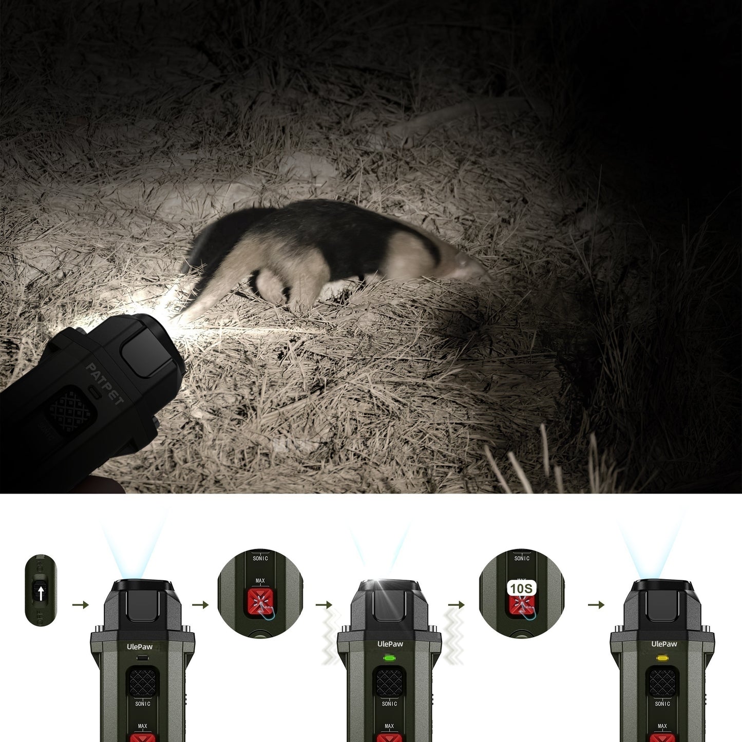UlePaw Rechargeable Ultrasonic Dog Bark Deterrent, Anti-Bark Device with LED Light