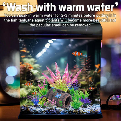UlePaw Fish Tank Decorations Broken Barrel with Aquarium Plants