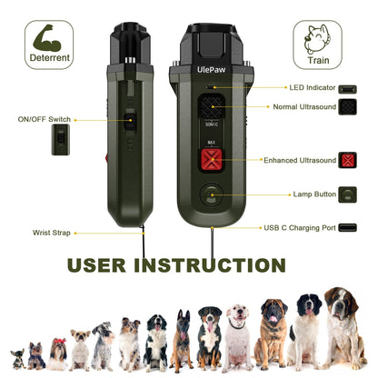 UlePaw Rechargeable Ultrasonic Dog Bark Deterrent, Anti-Bark Device with LED Light