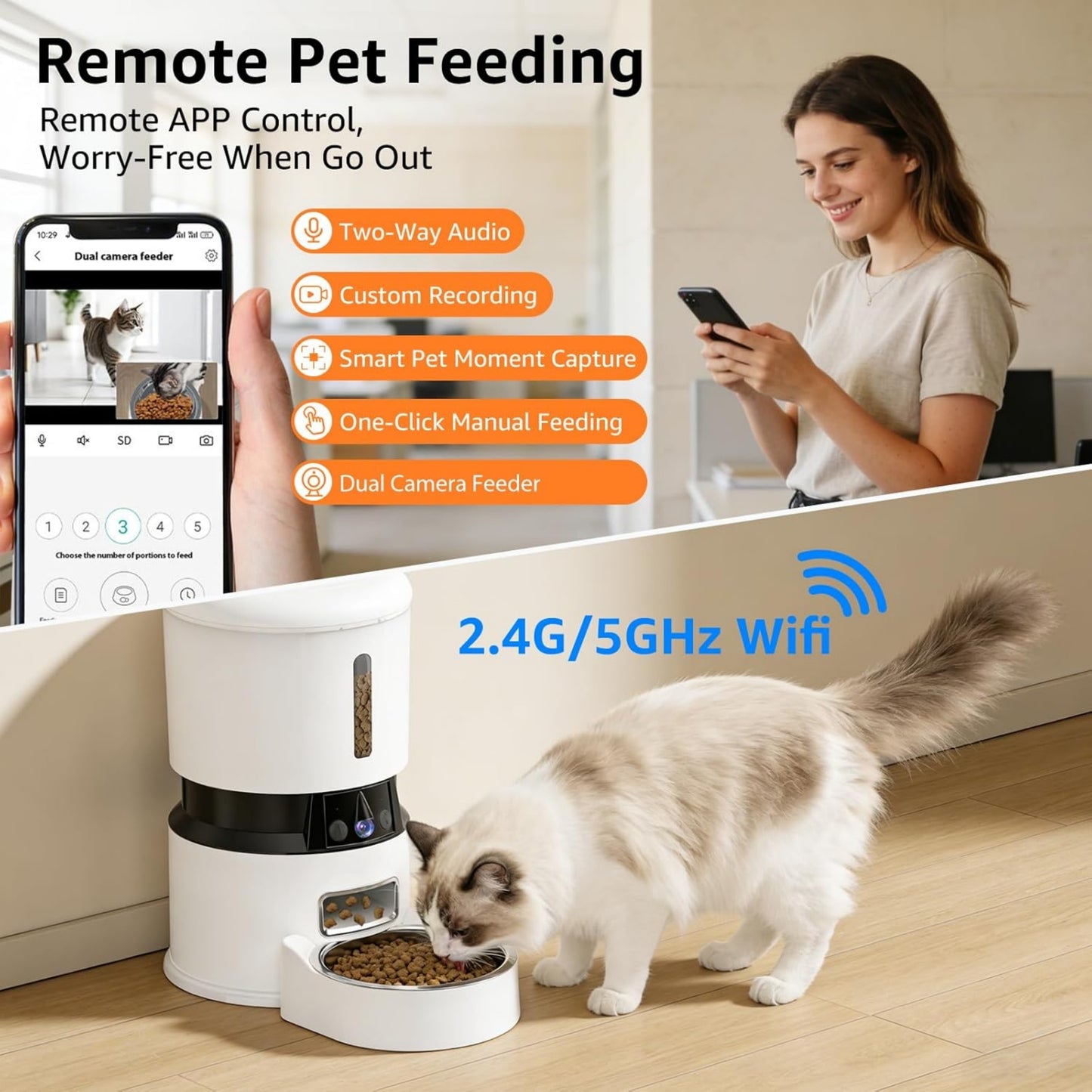 UlePaw Automatic Pet Feeder 4L Dual Camera WiFi for Cats Dogs