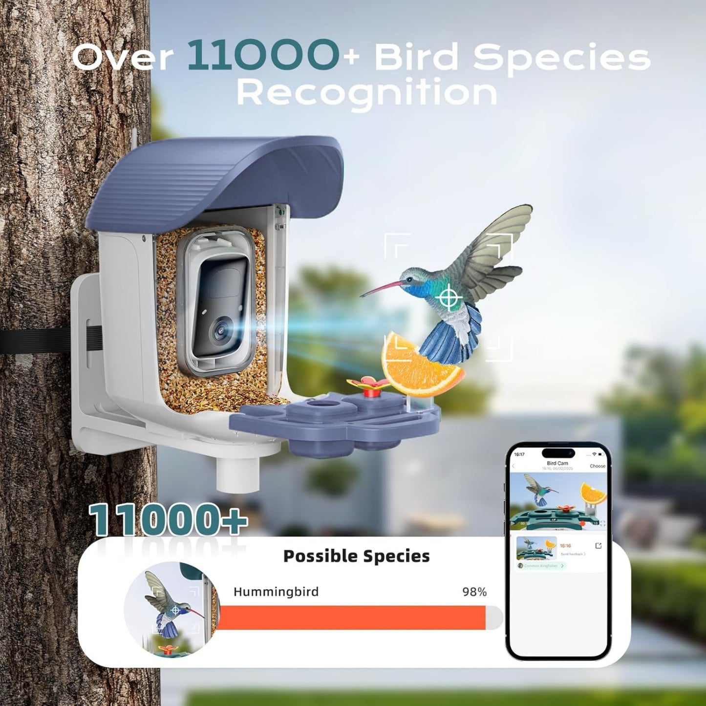 Smart Bird Feeder with Camera, Solar Powered Bird Feeder Camera with AI Bird Identification, 2.5K HD Video Bird House with Camera, Weatherproof Design Ideal Present for Bird Lover