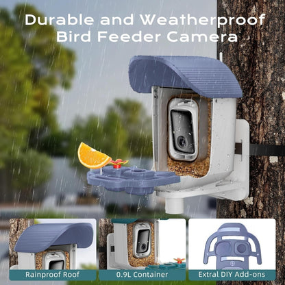 Smart Bird Feeder with Camera, Solar Powered Bird Feeder Camera with AI Bird Identification, 2.5K HD Video Bird House with Camera, Weatherproof Design Ideal Present for Bird Lover